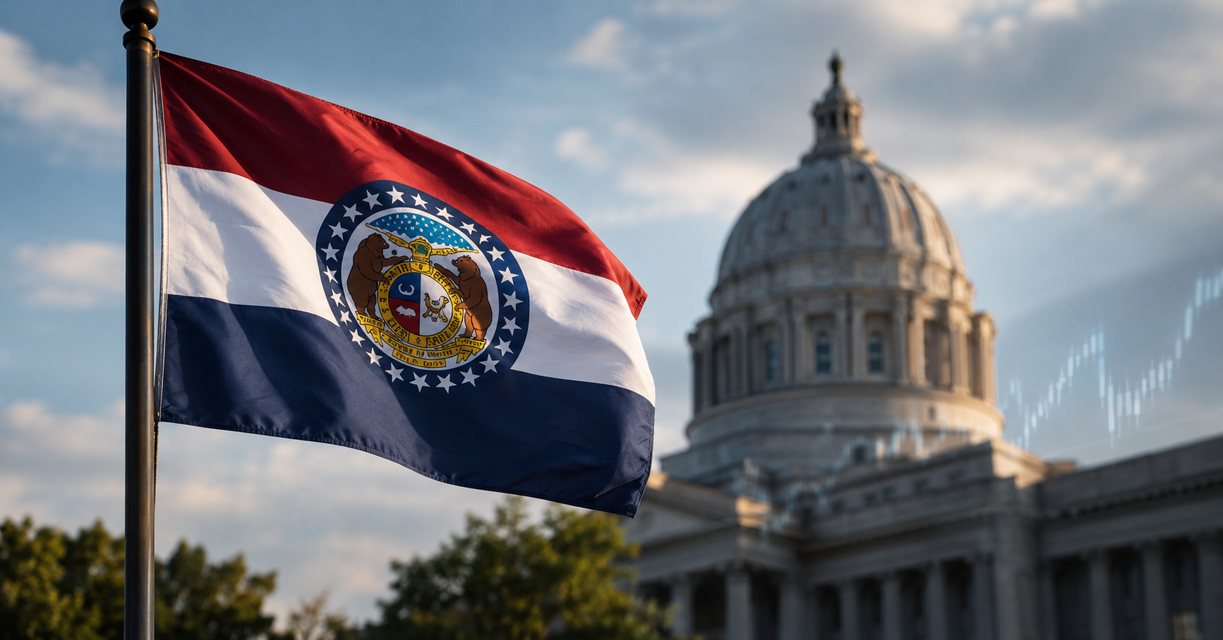 missouri flag in front of government building