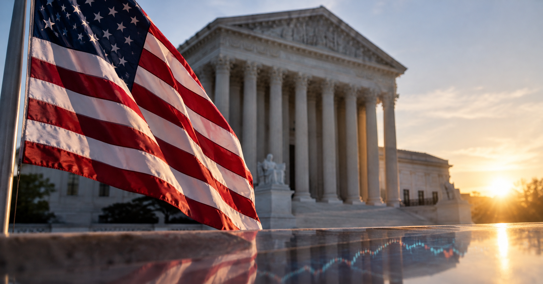 usa flag in front of supreme court building