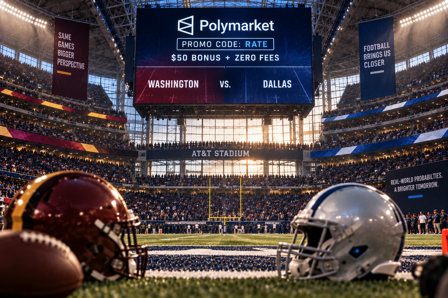 Polymarket promo code RATE - Commanders vs. Cowboys