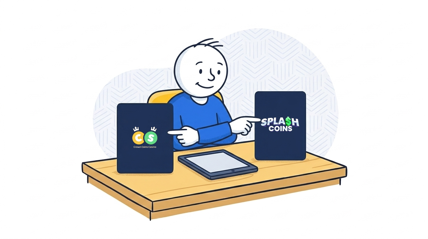 Illustrated player comparing Crown Coins and Splash Coins as Sportzino alternatives